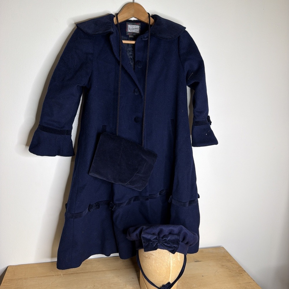 Rothschild Coat Girls 8 Navy Dressy Winter Coat with Hat And Hand Warmer